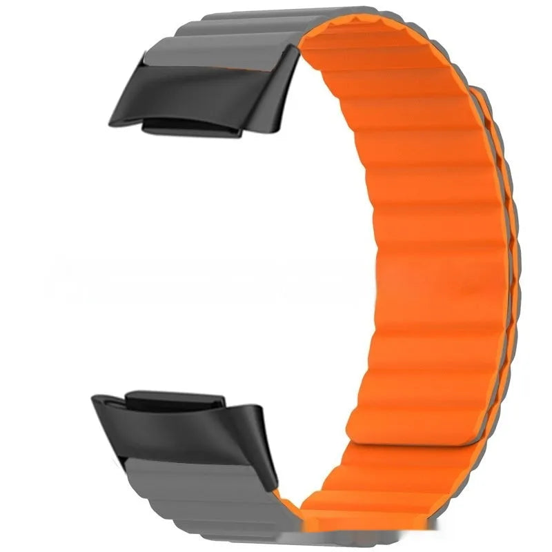 Silicone magnetic strap for Fitbit Charge 6, 22cm length, black colour option on white background