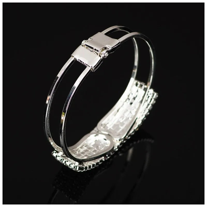 Multi-row rhinestone bracelet on alloy frame, gold colour, Korean style, clean rhinestone inlays