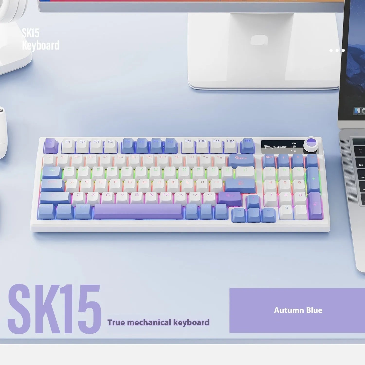 SK15 wired mechanical keyboard for notebook computers in Autumn Water Blue colour with 1.5m cable