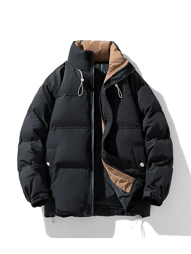 Warm thick casual cotton jacket in loose fit, polyester, available in apricot black brown, sizes M to XXXXL
