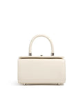 Structured leather women's crossbody bag in a clamshell design, shown in one of four colour options.