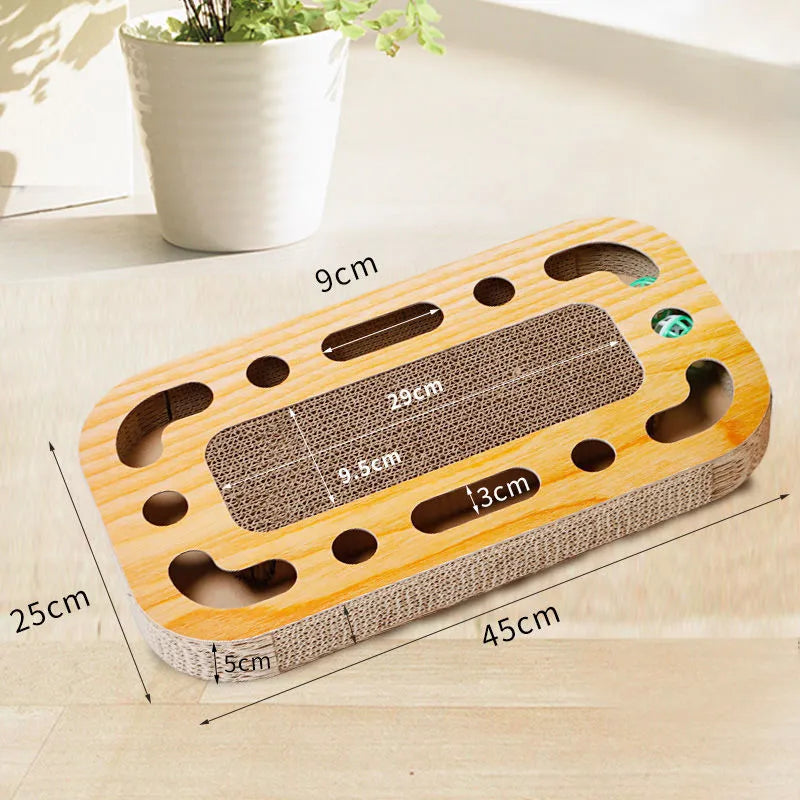 Corrugated paper cat scratching board with removable ball toy in multiple style options