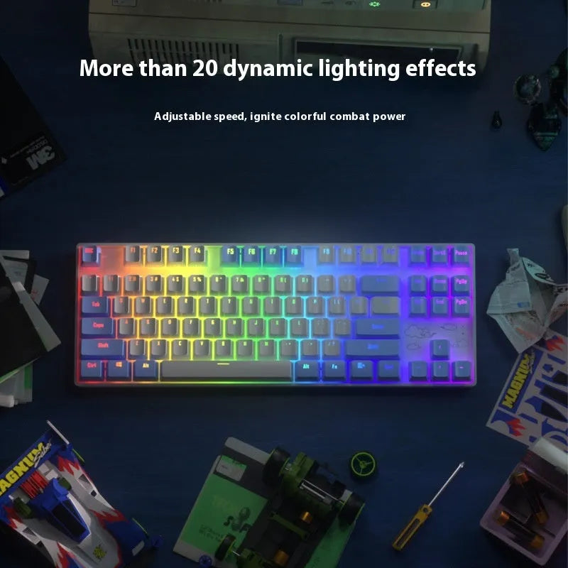 Wireless Bluetooth mechanical keyboard with metal frame in blue white or white purple colour options