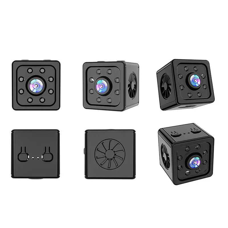 Black cubic K13 remote network sports camera with mounting bracket on a white background