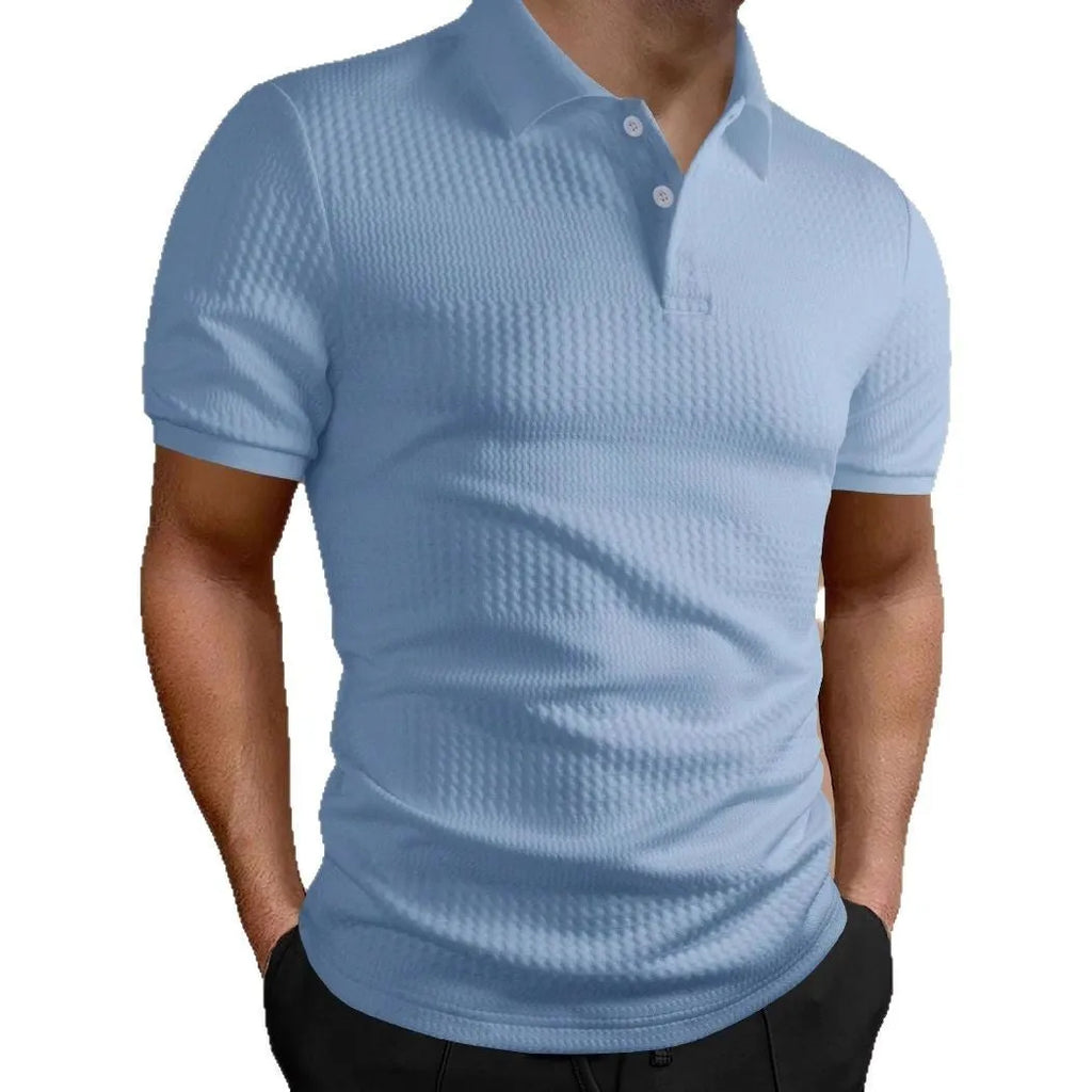 Men's loose fit striped polo shirt in breathable polyester blend fabric for summer wear