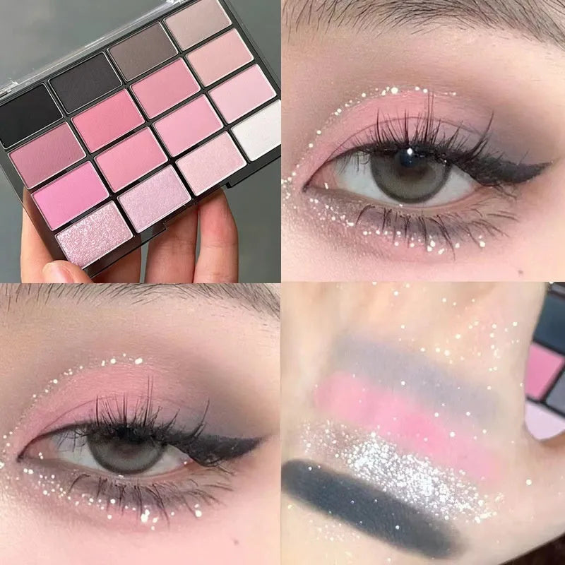 16 colour eye shadow palette with shimmer and matte finishes showing Crouching Silkworm design