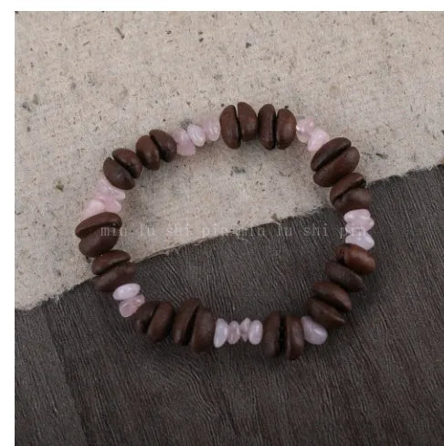 Handmade coffee bean bracelet for women, unisex geometry shape, 16mm size, real coffee beans
