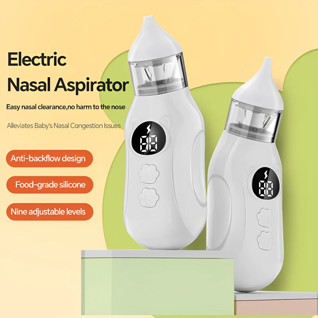 White electric nasal aspirator for children with silicone tip and anti-backflow design