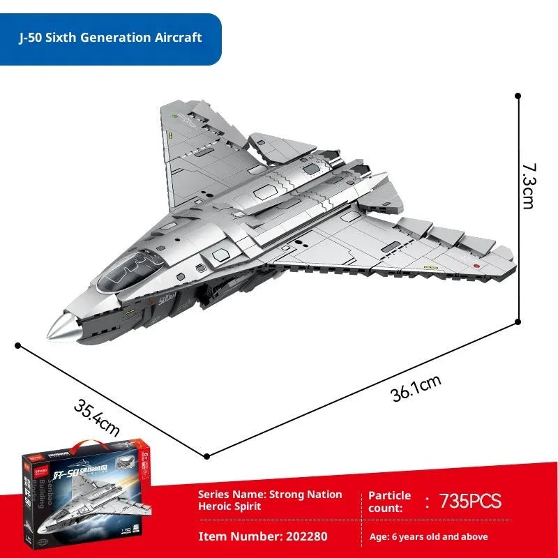 J-50 6th generation fighter building blocks model in plastic, military shipborne assembly toy in colour box
