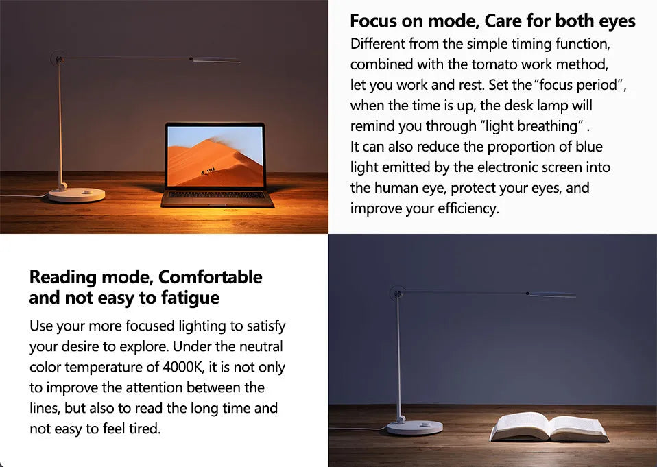 ProLED intelligent folding desk lamp with adjustable arm on a wooden desk.