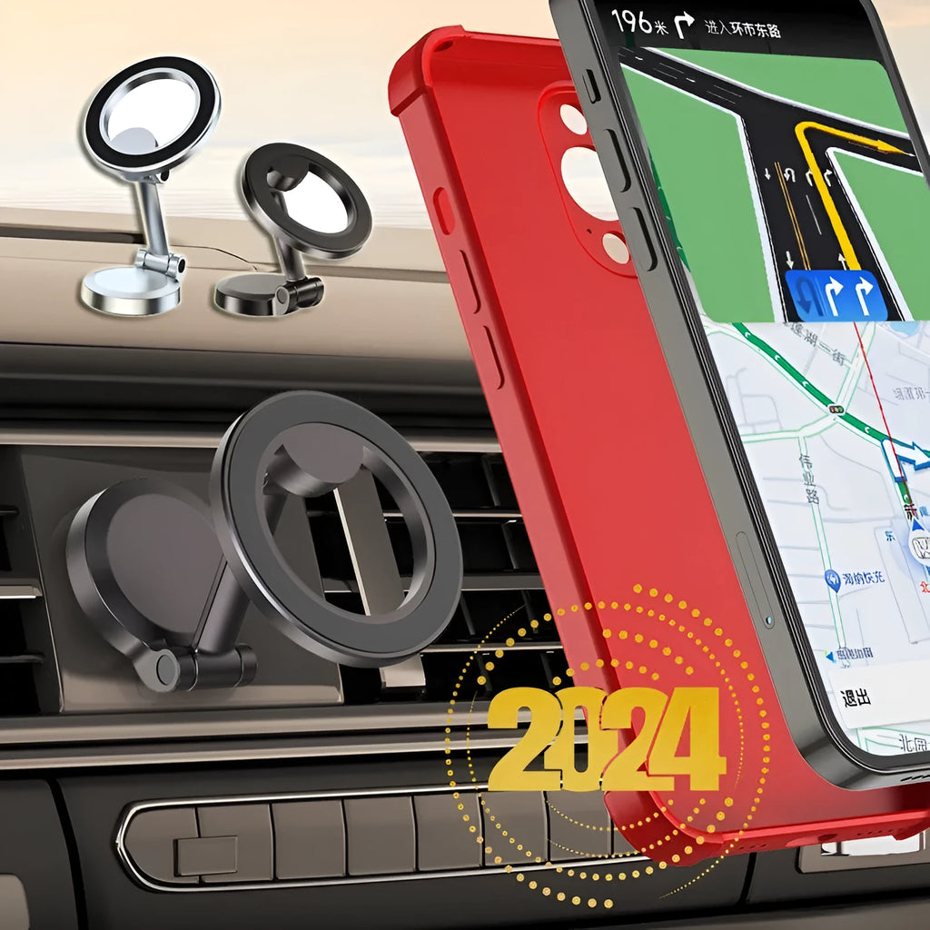 Qian colour all-metal magnetic car phone mount with foldable bracket on dashboard