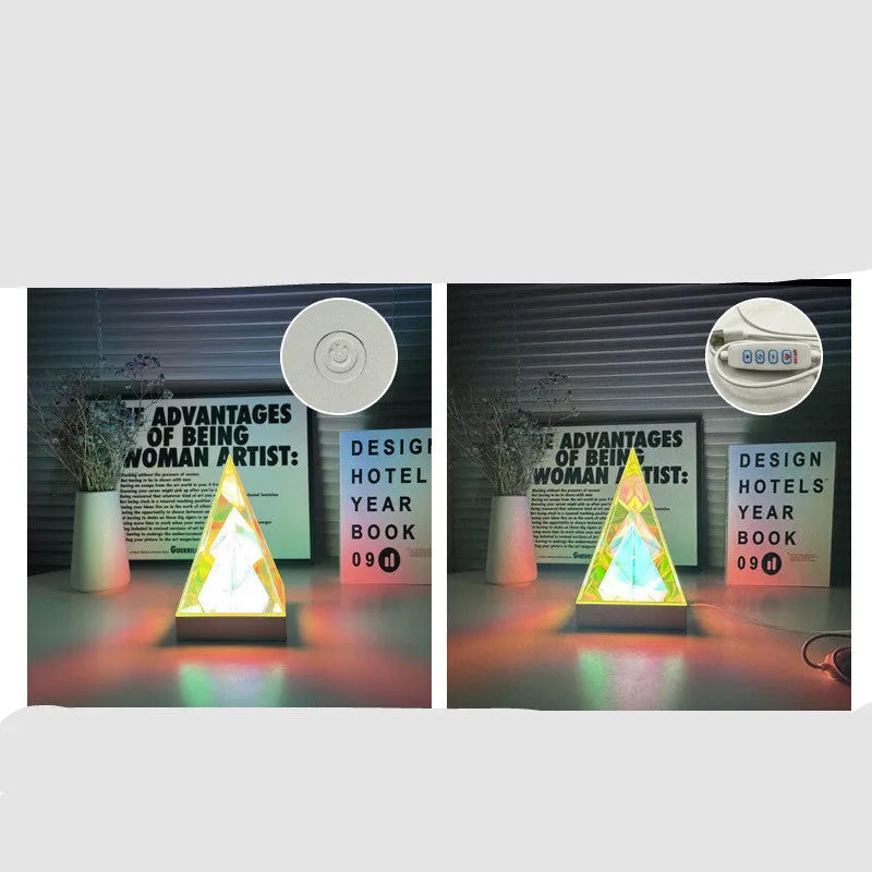Colourful neon small night lamp with touch dimming, magic colour acrylic, 20cm height, USB charging or plug-in.