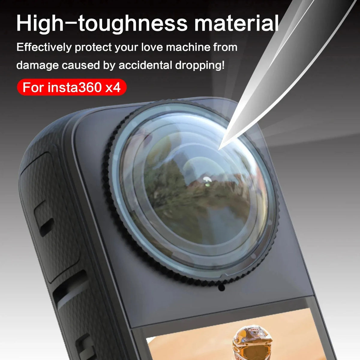 Insta360 X4 lens protective glasses in rotating glass and plastic with two protective mirrors