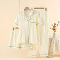 Women's garden gold cotton three-piece pyjama set with lapel neckline and three-quarter sleeves