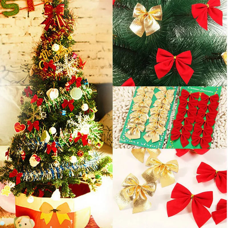 5cm polyester Christmas tree decoration bows in gold, red, red gold, and silver colours