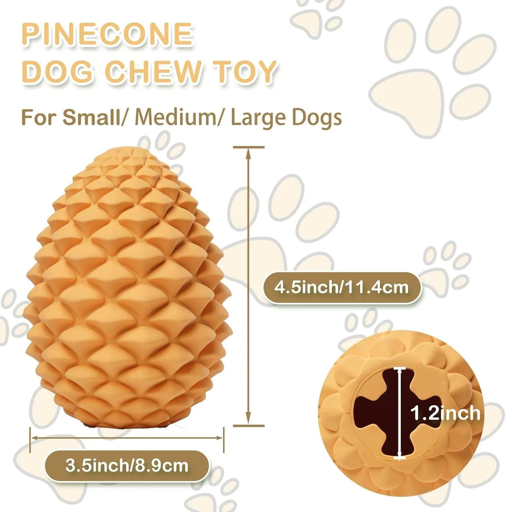 Yellow pine cone shaped heavy duty dog chew toy with treat dispenser for large breeds