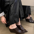 Women's wind wedge closed toe half slippers in three colour options showing front coverage with open heel design