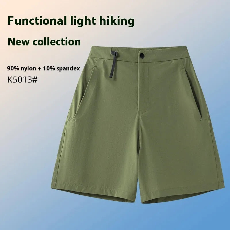 Men's quick-drying nylon sports shorts in Army Green colour with 3D elastic cut.