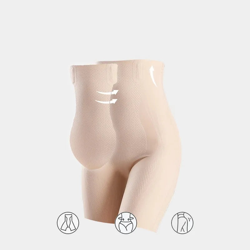 Women's seamless high waisted tight pants in nylon, black or skin colour, sizes M to XXL