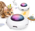 White automatic interactive cat toy with feathers and cleaning ring for indoor cats