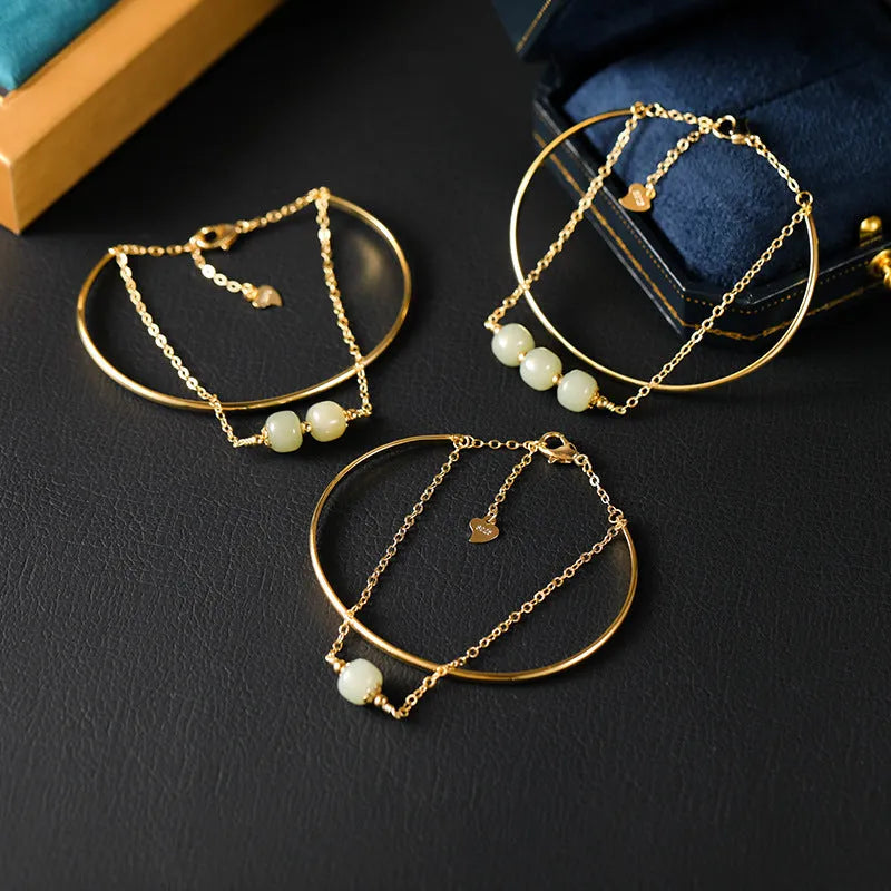 Jade lucky beads bracelet with gold inlay treatment showing three bead count variations