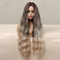 Medium brown gradient blonde women's long curly hair wig 75cm length with medium bangs