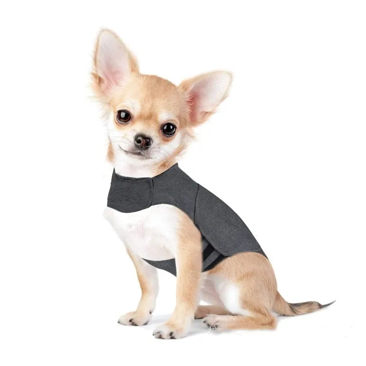 Heather Gray dog anxiety jacket and warm vest for small to extra large dogs.