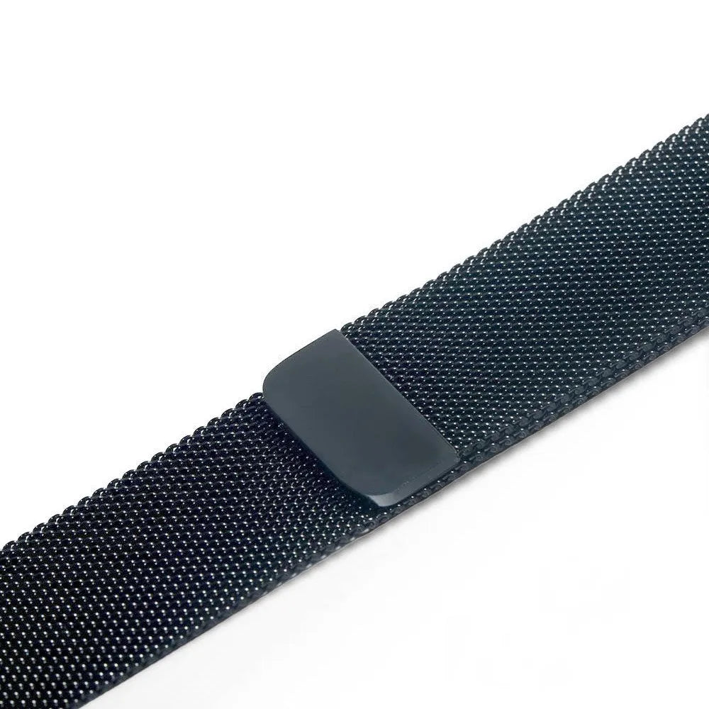 Stainless steel link bracelet watch strap for Apple Watch in silver finish.
