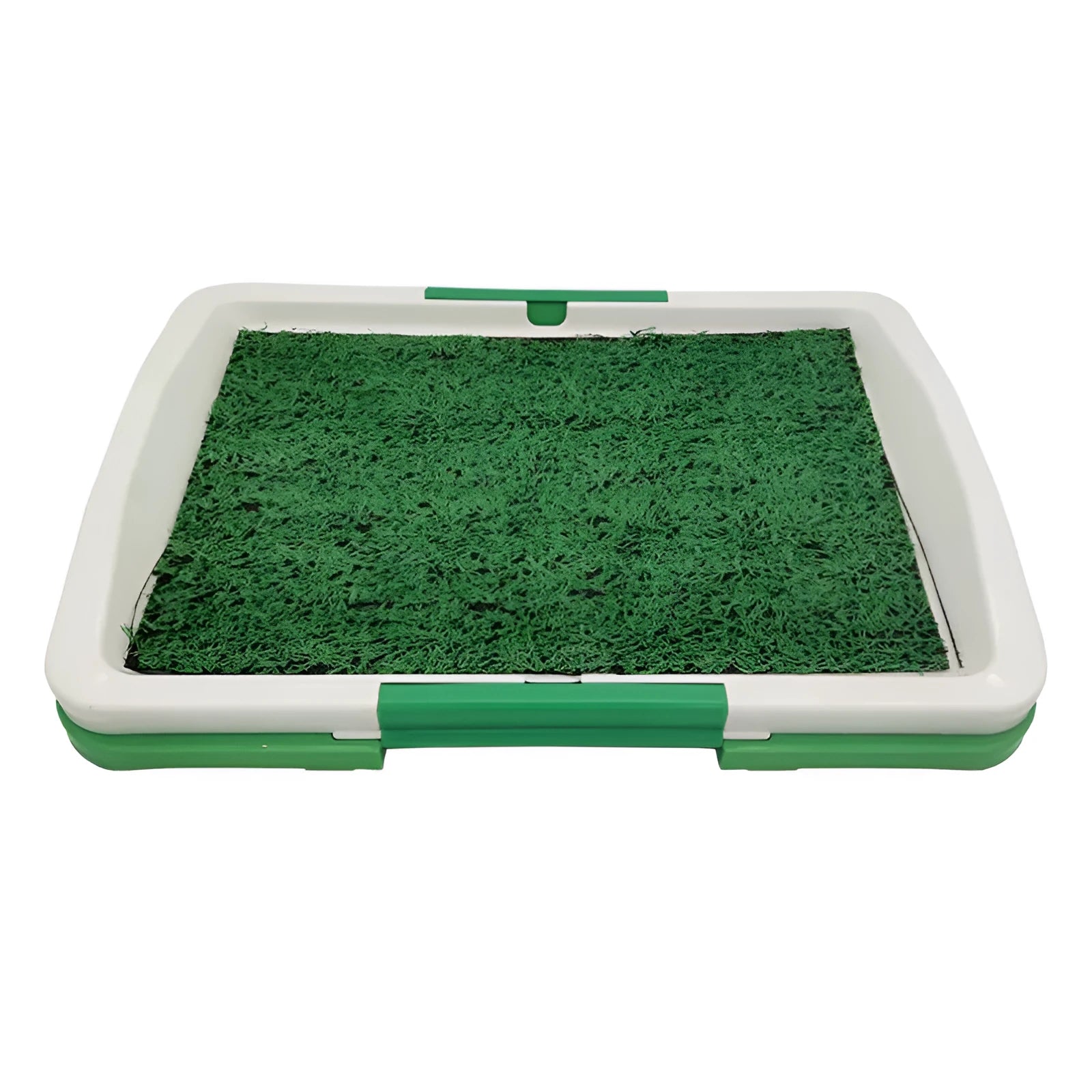 Green artificial turf dog toilet tray measuring 60cm by 40cm for indoor puppy potty training.