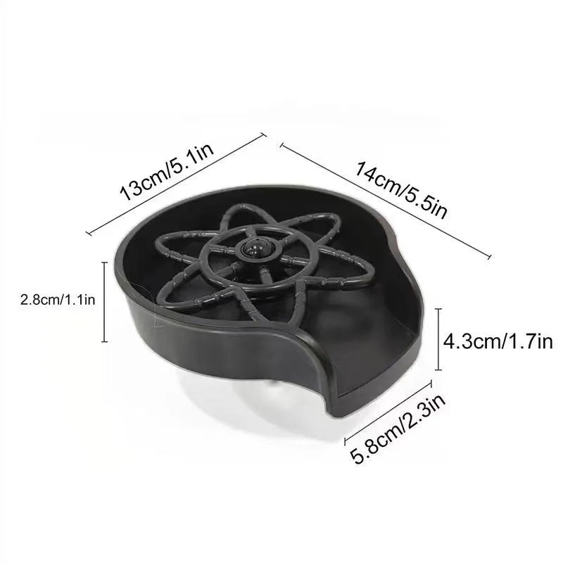 Black plastic household press type high pressure automatic cup washer on kitchen counter