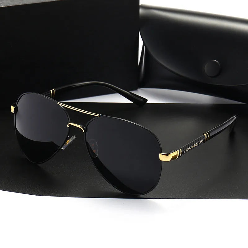 Men's polarized UV400 sunglasses with metal full frame and TAC lenses in black, gold, or silver options