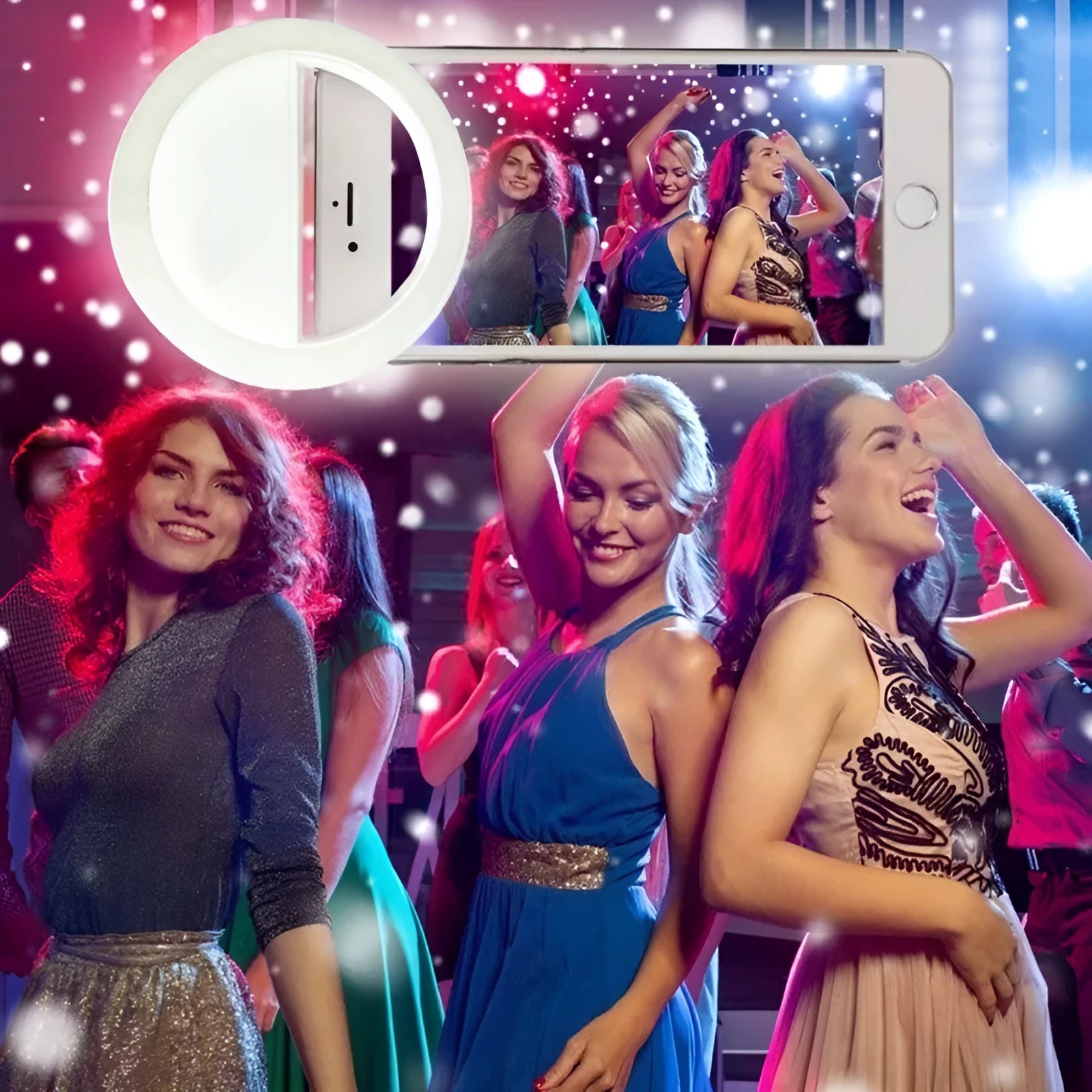 Selfie ring light LED clip-on lamp for mobile phones with anti-slip sponge in multiple colours
