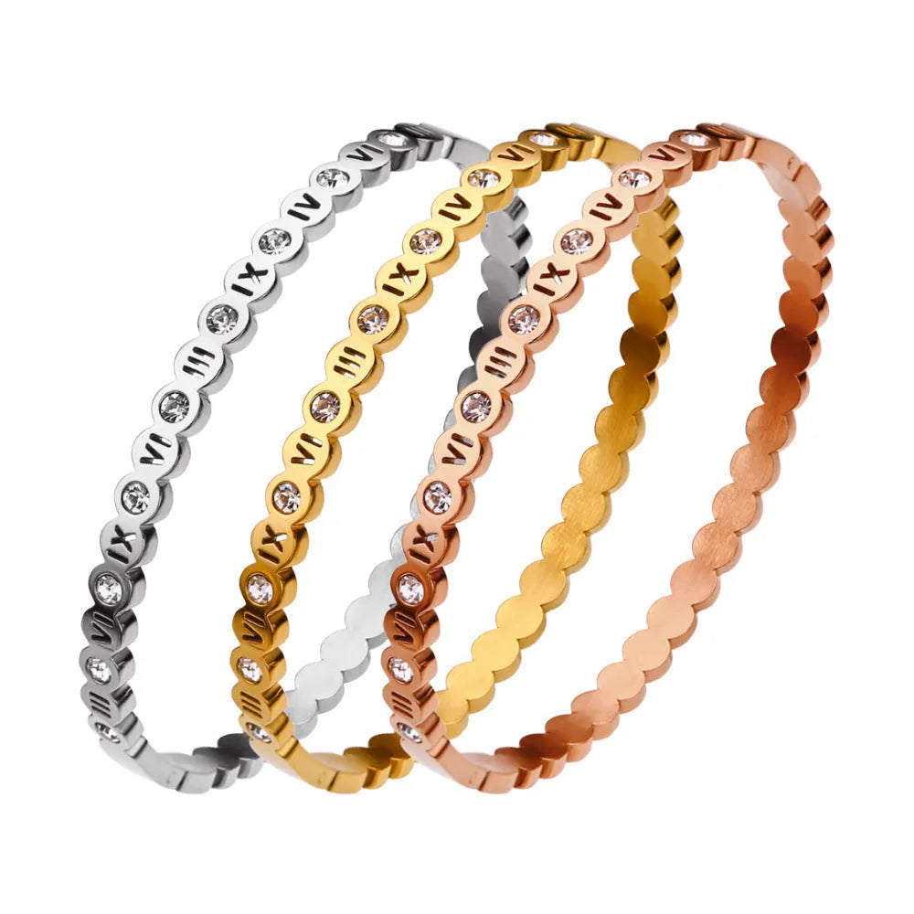 Titanium steel Korean style bracelet with number elements in gold electroplated finish