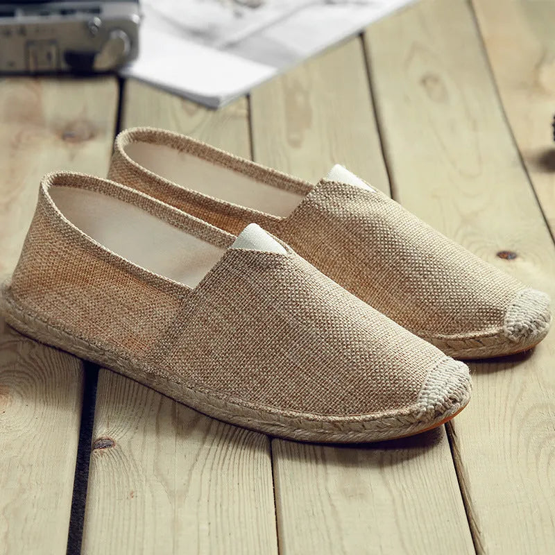 Men's round-toe canvas lace-up casual shoes in solid colours on a white background.