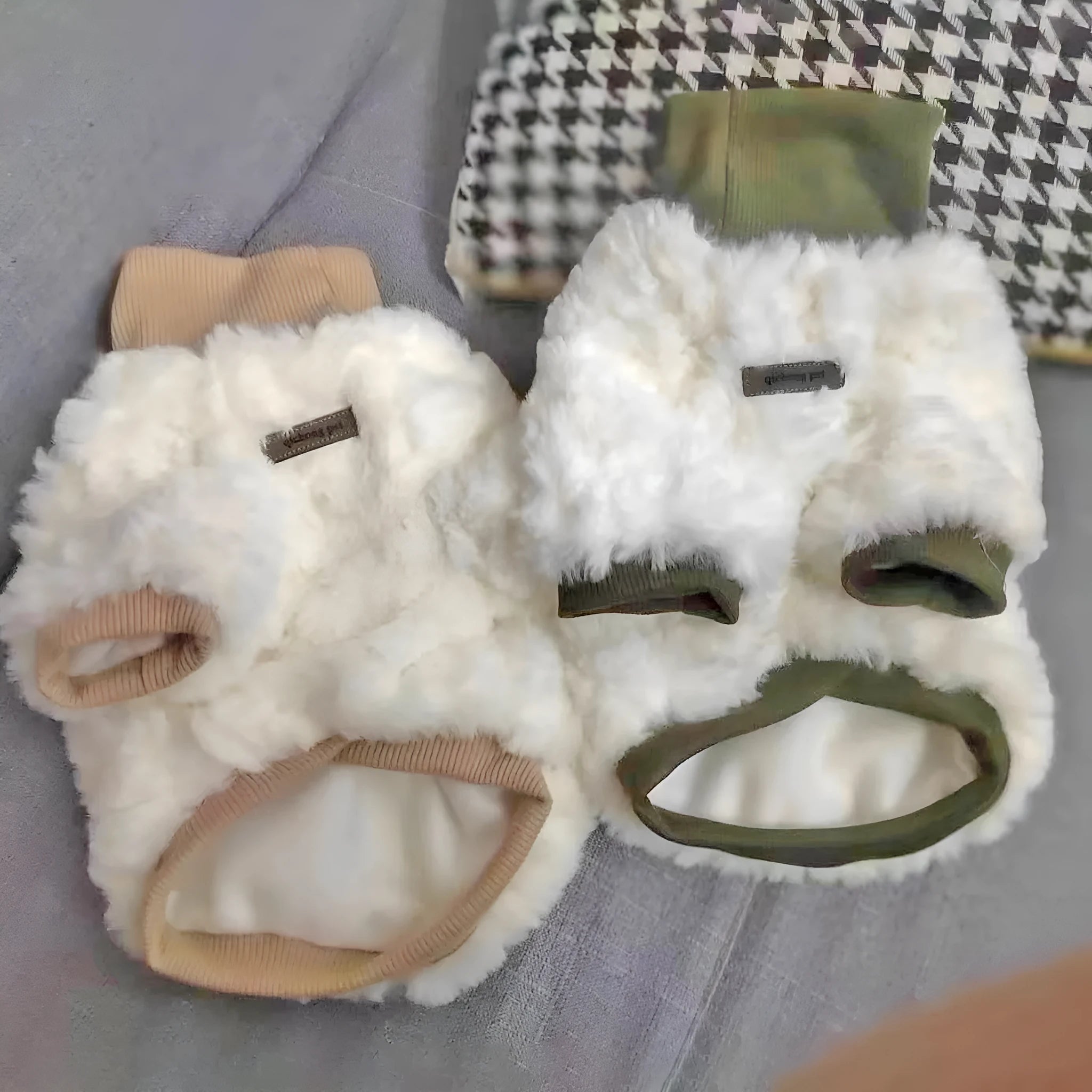 Creamy green turtleneck dog coat with cotton-padded construction for small and medium dogs