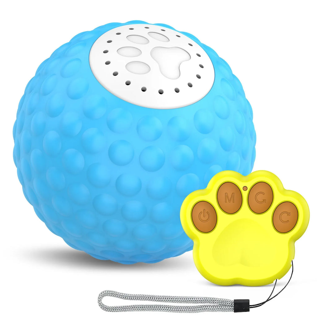 Remote control cat ball toy in blue, green and yellow colours with wireless controller