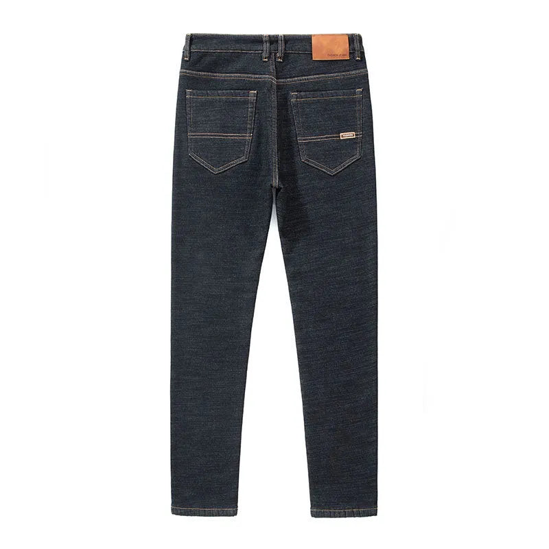 Men's loose straight fleece-lined jeans in black with lamb fleece lining, chenille fabric, sizes 29-48