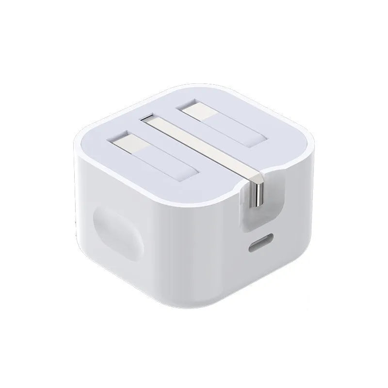 White 20W PD fast charger with UK three-pin plug and Type-C charging cable