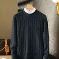 Pure cashmere sweater round neck double-ply cable knit thickened warm base layer in Golden Camel for men