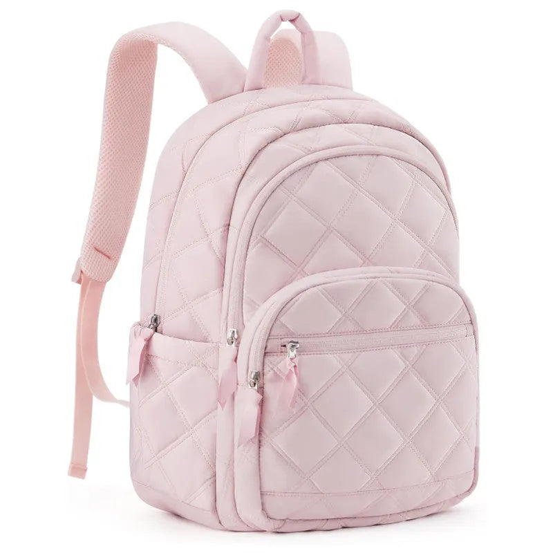 Waterproof nylon travel laptop backpack with air cushion straps, 30x20x44cm, black colour, plaid diamond pattern stitching