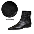 Retro women's wedge boots with hidden heel 3-5cm in black with velvet lining, rubber sole, low tube shaft