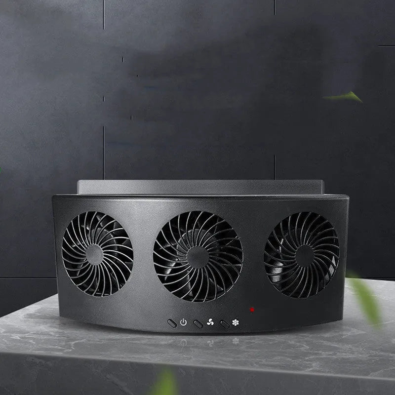 Black and white USB car ventilation fan for dashboard air circulation