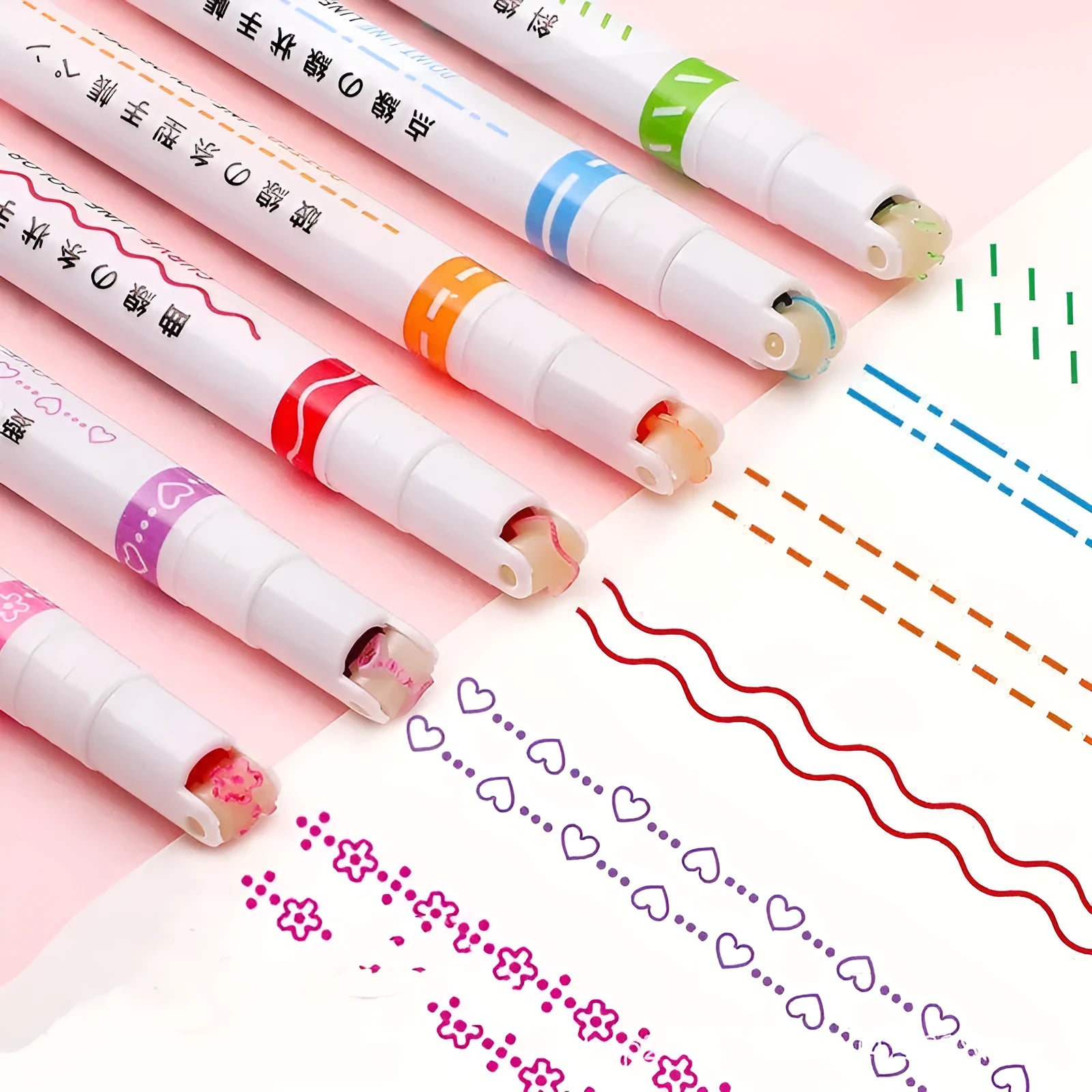Plastic case containing a set of creative curve roller pens for outline drawing and journaling.