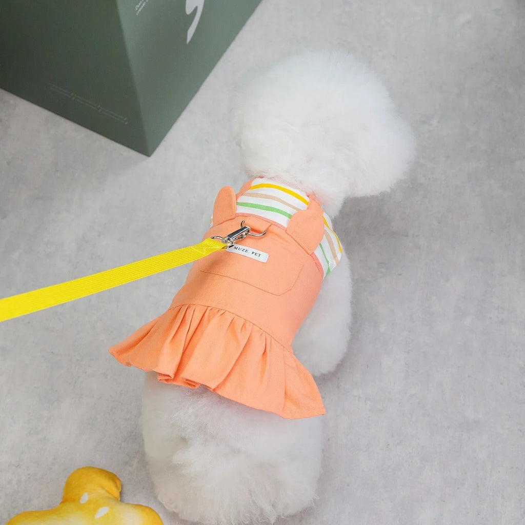 Orange and yellow striped patchwork cotton dog skirt for pets in casual style