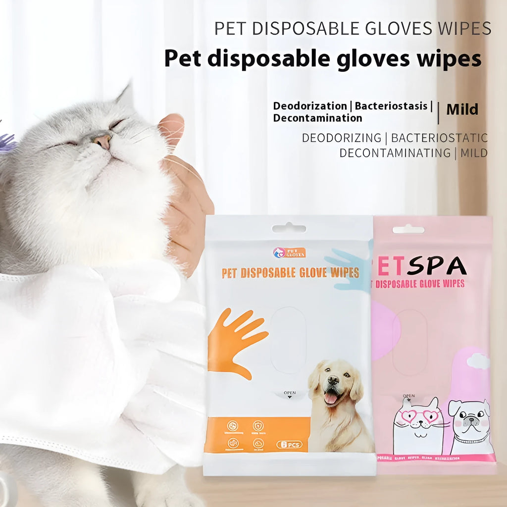 Pet wipes gloves for dogs, 6 pcs non-woven fabric, pink or white UK bag