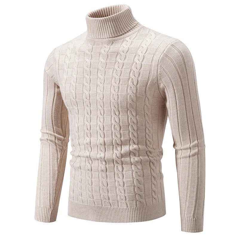 Men's slim twist turtleneck pullover sweater in chenille fabric for youth leisure wear
