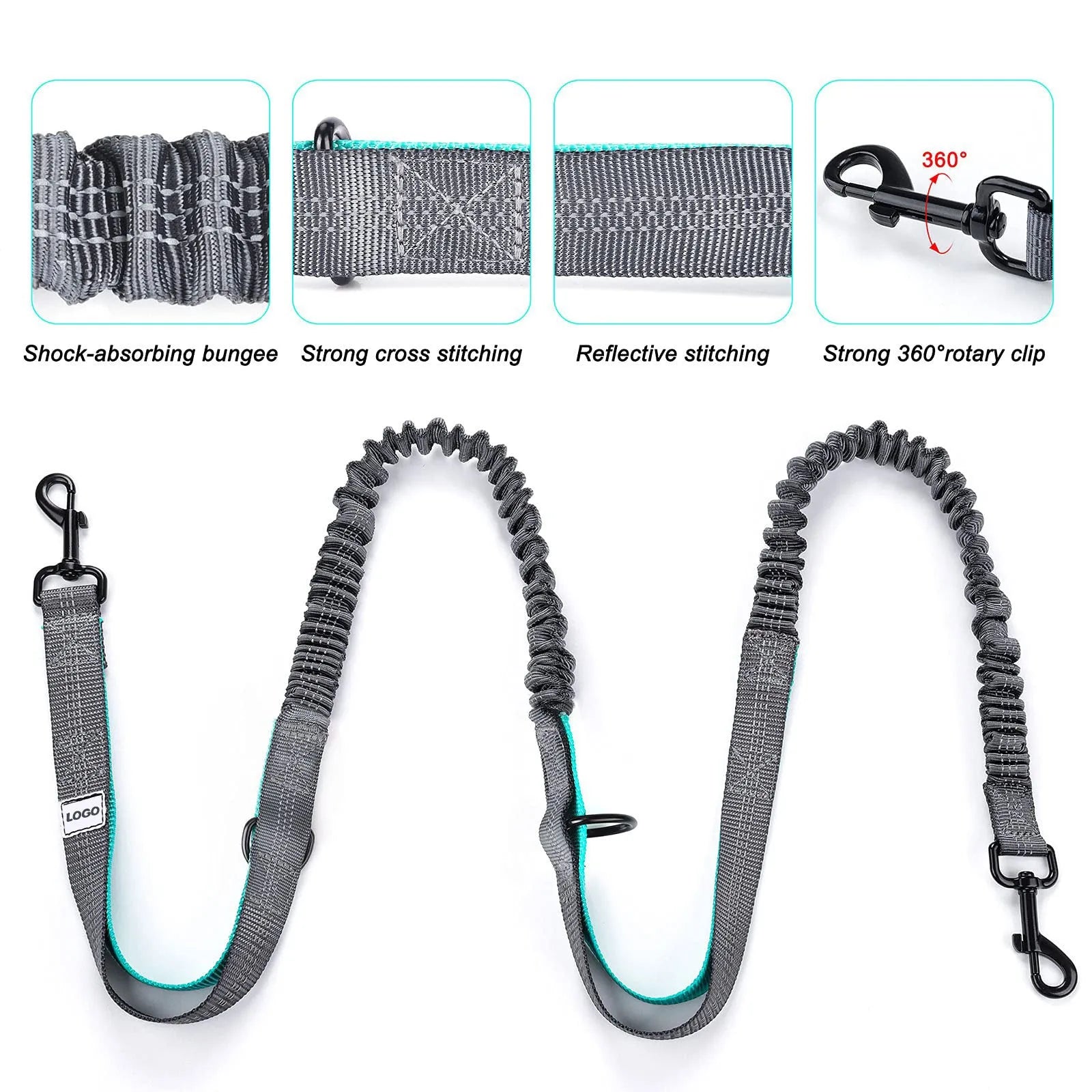 Black nylon dog walking set including waist bag and adjustable leash with collar for outdoor training