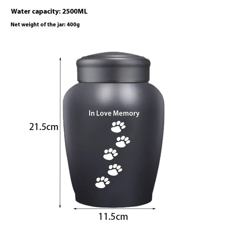 Large hand-painted stainless steel cremation urn jar with New Chinese style design, 2500ml capacity