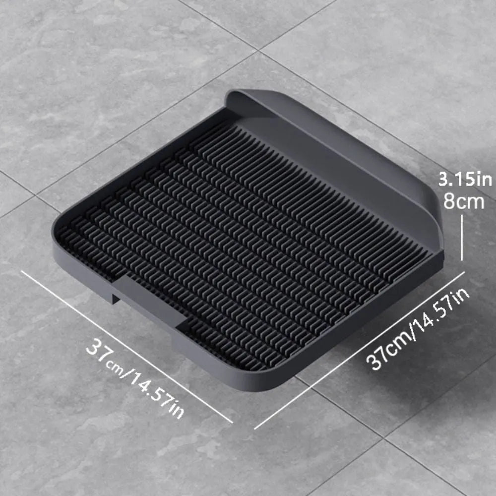 Large black cat litter pedal with slanted mouth design and textured surface measuring 37x37cm