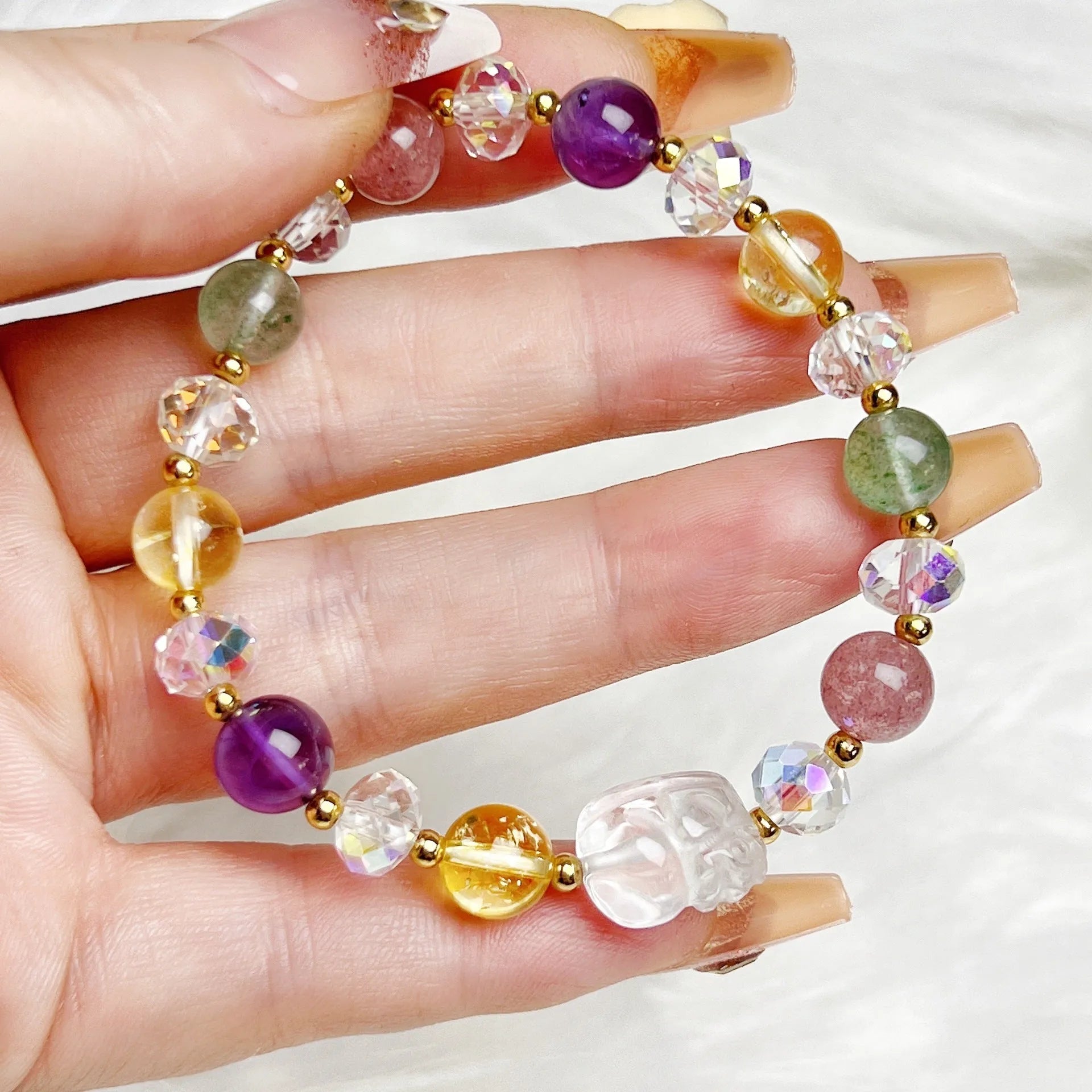 Colourful crystal bracelet with Phoenix Nine Tail Fox charm and manual beadwork